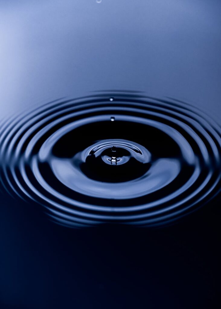 close up of rings formed on a water surface from a water droplet